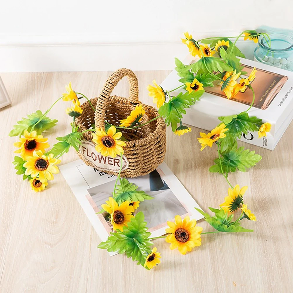 

2pcs Artificial Sunflower Vine Silk Flowers Home Decor Fake Rattan Wall Hanging Party Decoration Plastic Plant