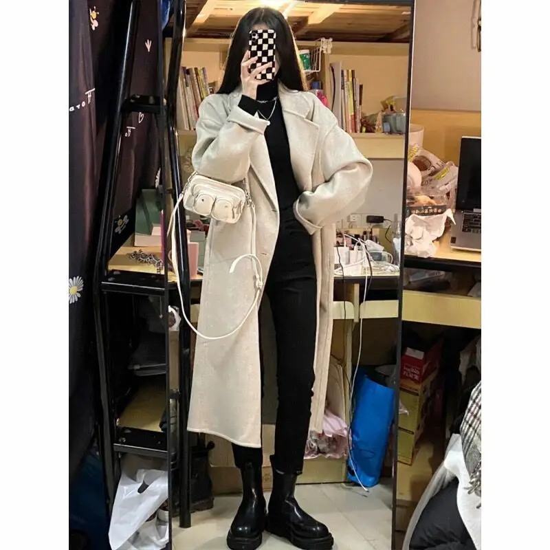 

Woolen jacket women's 2023 spring and autumn new medium and long Korean popular small Hepburn style thin woolen coat