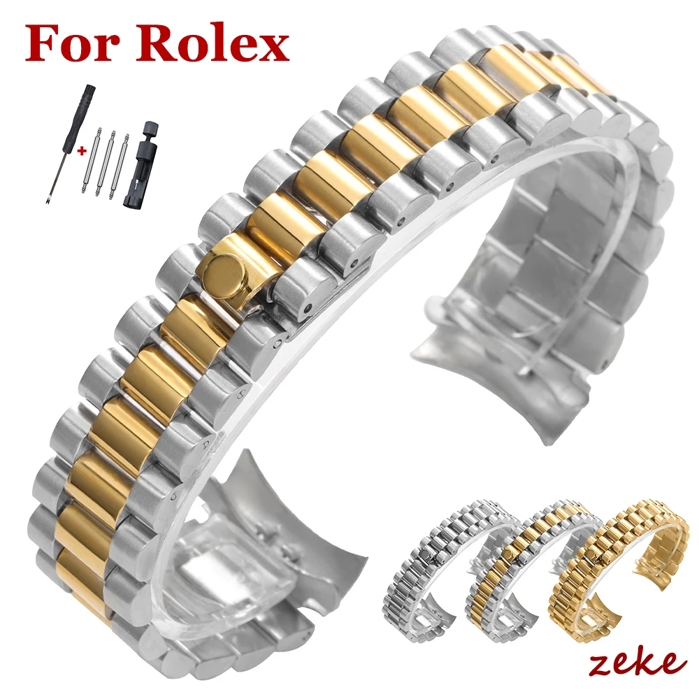 20 mm massives Edelstahl-Uhrenarmband für Rolex DATEJUST für Oyster-Uhrenarmband Herren, gebogenes Ende, Faltschließe, Uhrenarmband, Gürtel