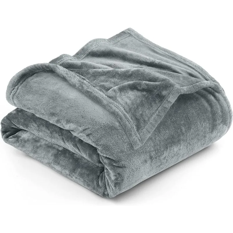 Fleece Blanket Queen Size Ash Grey 300GSM Luxury Fuzzy Soft Anti-Static Microfiber Bed Blanket (90x90 Inches)