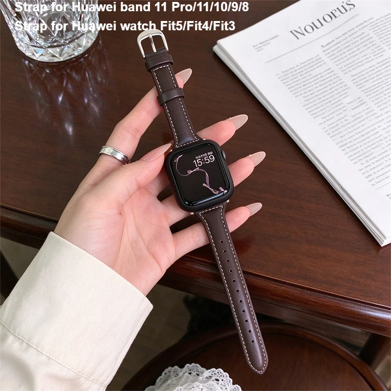 Leather Strap for Huawei band 11 Pro/10/9/8 Watchband For HUAWEI Watch Fit5 Pro Fit4 Fit3 Sport Correa Bracelet Fashion Belt