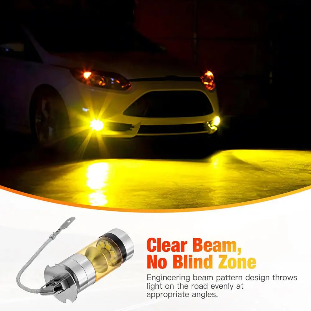 2 Pack H3 Led Fog Light Bulbs Yellow 4300k 5000lm High Power Super Bright Led Bulb For Drl Fog Light Lamp Replacement H3 Lamp