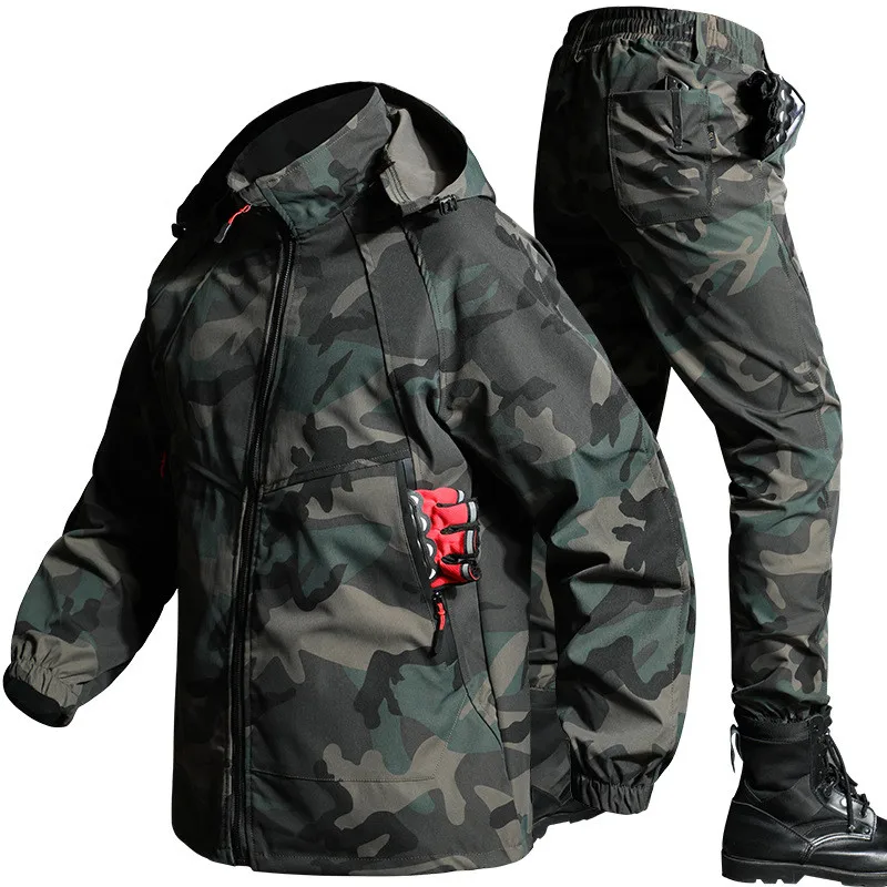 Hot Spring and Autumn Outdoor Camouflage Waterproof Suit Field Tactical Anti-tear Training Large Pocket Wear-resistant Overalls