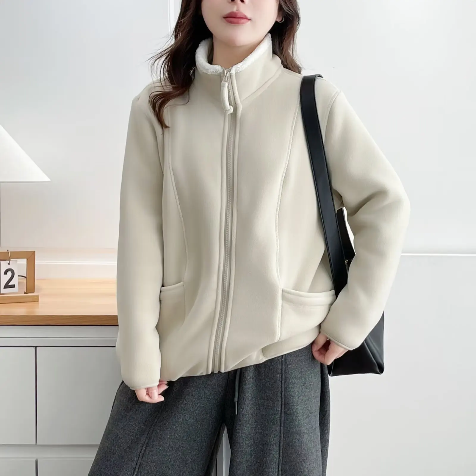 

XXXXL Fashion Plus Size Women's Coat Winter Of 2025 New Casual Fleece Stand Up Collar Warm Zipper Jacket 9697