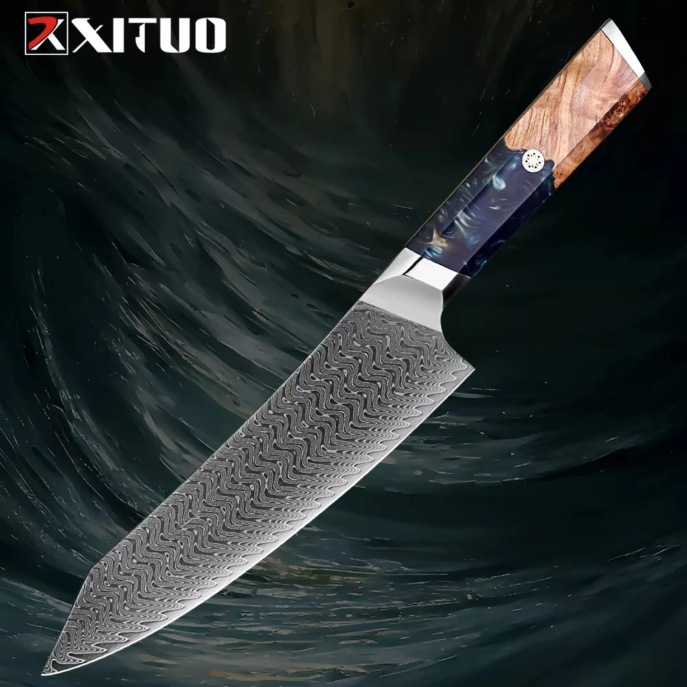 

XITUO 8 inch Japanese Kiritsuke Chef Knife, Hand Forged 67 Layers Damascus Steel Kitchen Knives, Pro Meat Sushi Chef's Knife