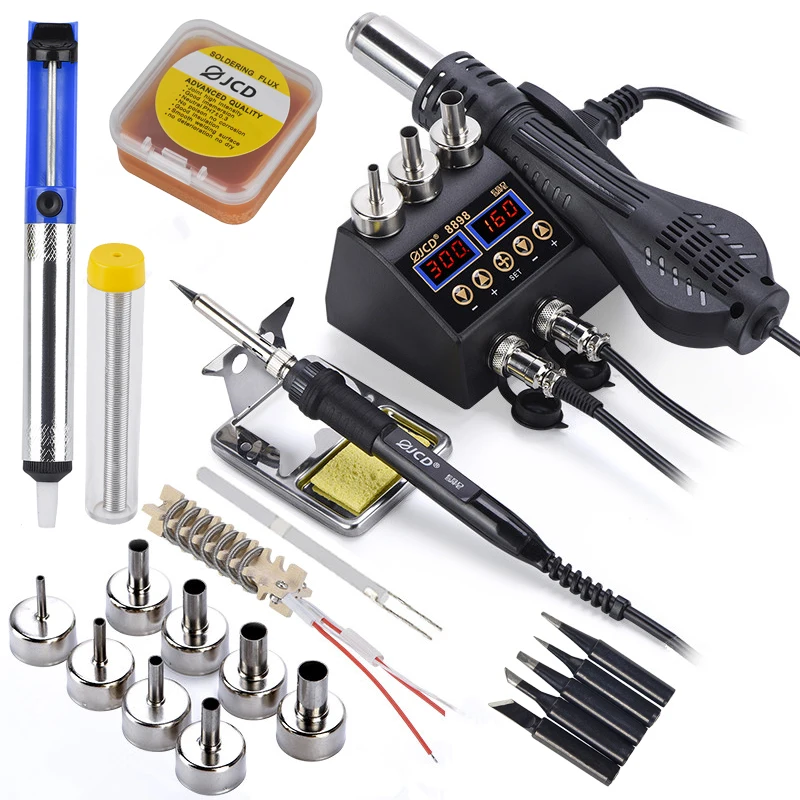 JCD 8898 750W Soldering Station 2 in 1 LCD Digital display Rework Welding Station Kit Soldering Iron Hot Air Repair Solder tools