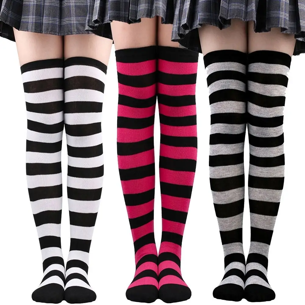 

Y2K Aesthetic Knitted Stripe Stockings Warm 9 Colors Long Socks Thigh High Over Knee Socks Christmas Gift