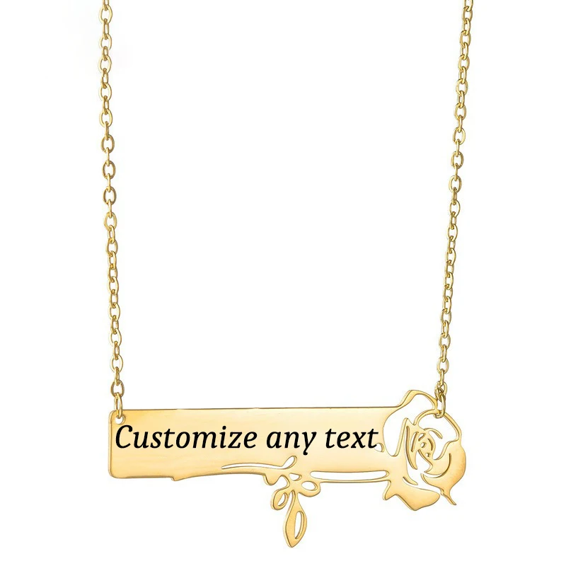

Персонализированные полые подвески с цветком розы, ожерелья из нержавеющей стали, именная табличка, ювелирные изделия, женский подарок на день Святого Валентина, день рождения