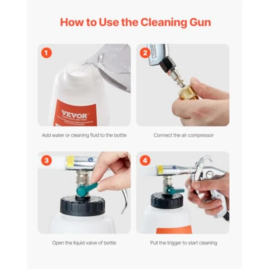 Pistola per la pulizia dell'auto Pistola ad aria ad alta pressione da 69,2 Bar con 2 set di ugelli Bottiglia di liquido da 1 litro Pistola per la pulizia del vortice Esplosione rapida dello sporco
