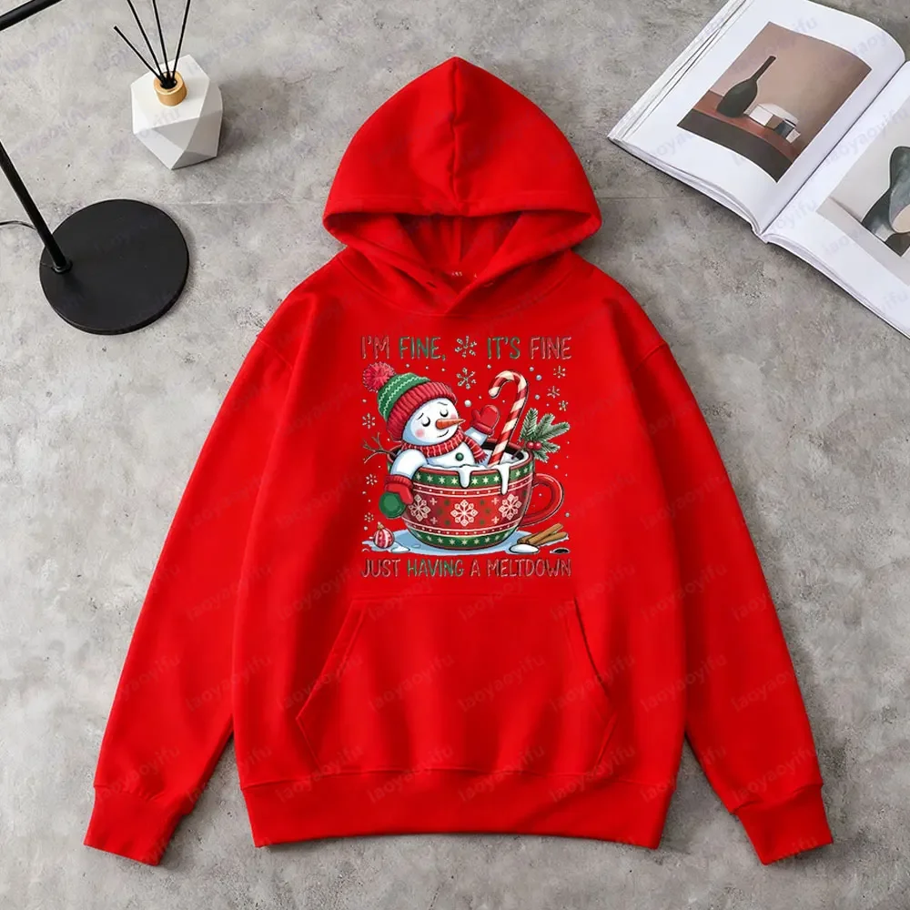 مضحك رجل الثلج ذوبان ملابس رياضية الشتاء الساخن الكاكاو عيد الميلاد هوديي المرأة اليومية عارضة الملابس عيد الميلاد لطيف زوجين هوديي