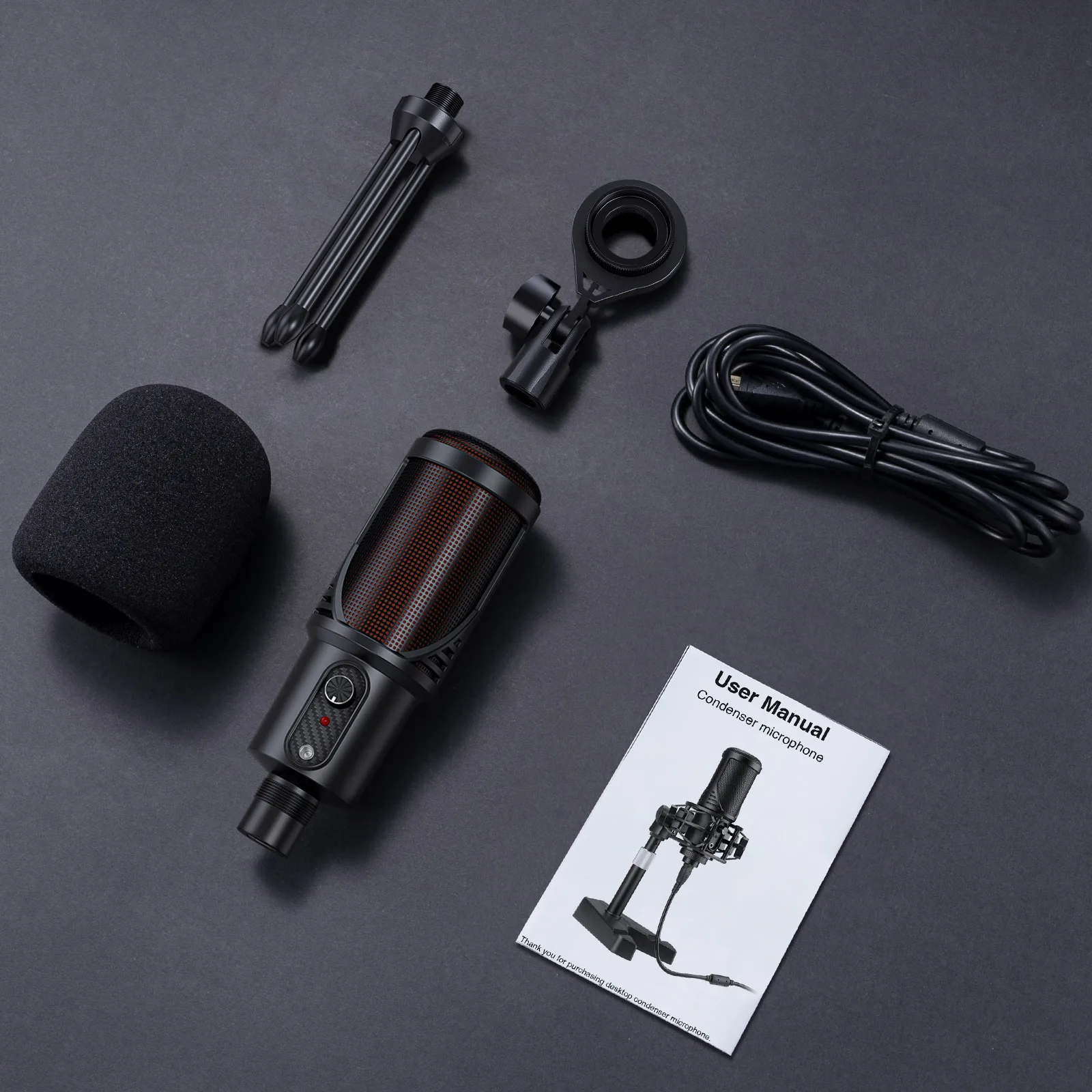 Usb Microphone Desktop Condenser Podcast Condenser Microphone Gaming Microfono Recording Streaming Microphones with Light