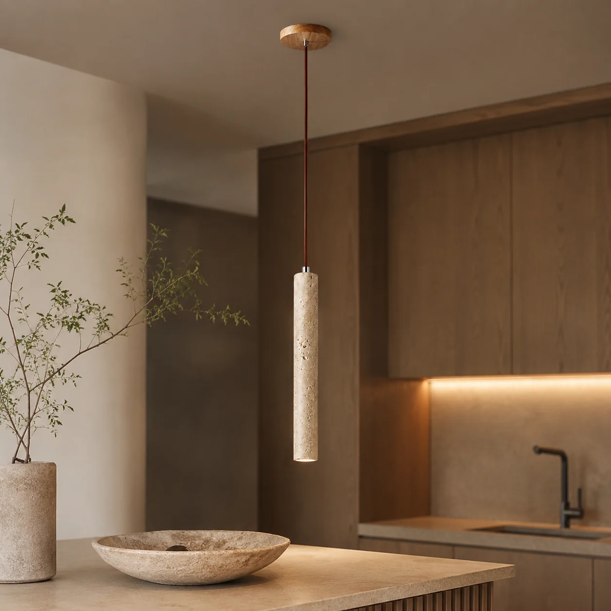 Slim LED Pendant Light, Stone Texture Hanging Ceiling Lamp with Minimalist Design for Bedroom Dining Room Kitchen Island
