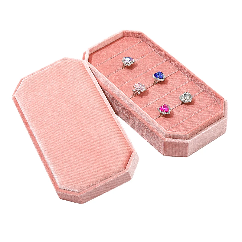 Rings Holder with Lid Jewelry Storage Container Finger Rings Stand Rings Box Velvet for Dress Tables Cabinets Women Girls Drawer