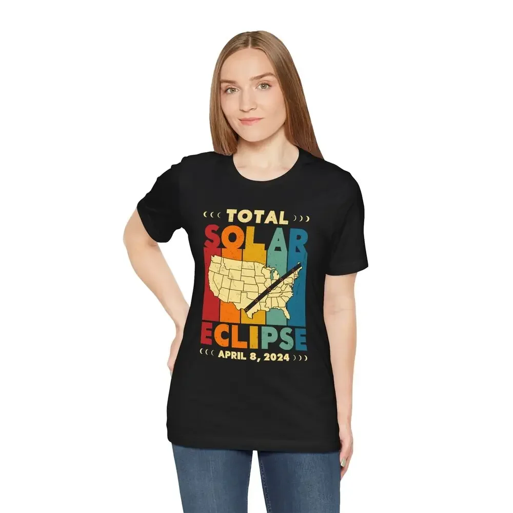 Bella+Canvas 3001, Unisex, Black, 2024 Total Solar Eclipse T-Shirt, Retro, USA