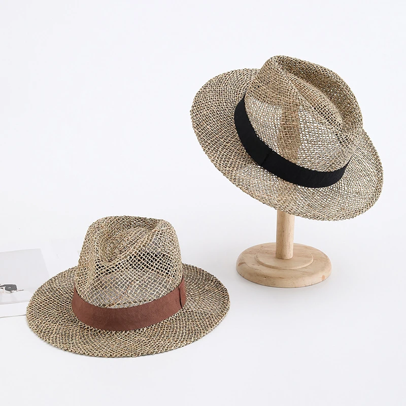 2025 New Men's Women's Wide-brimmed Seaweed Sun Hat Jazz Spring Summer Straw Hat Simple Fashion Topper Sunscreen Sunshade Hat