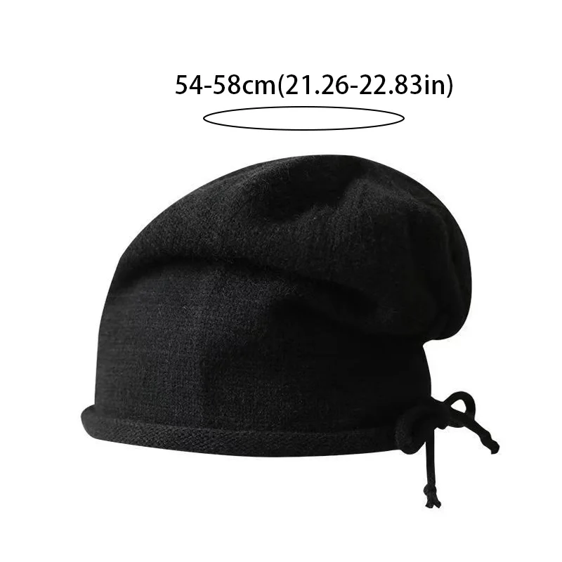 New Knitted Baggy Beanie Hat For Women Drawstring Kpop Slouchy Wool Cap Winter Soft Warm Ski Hat Outdoor Windproof Bonnet