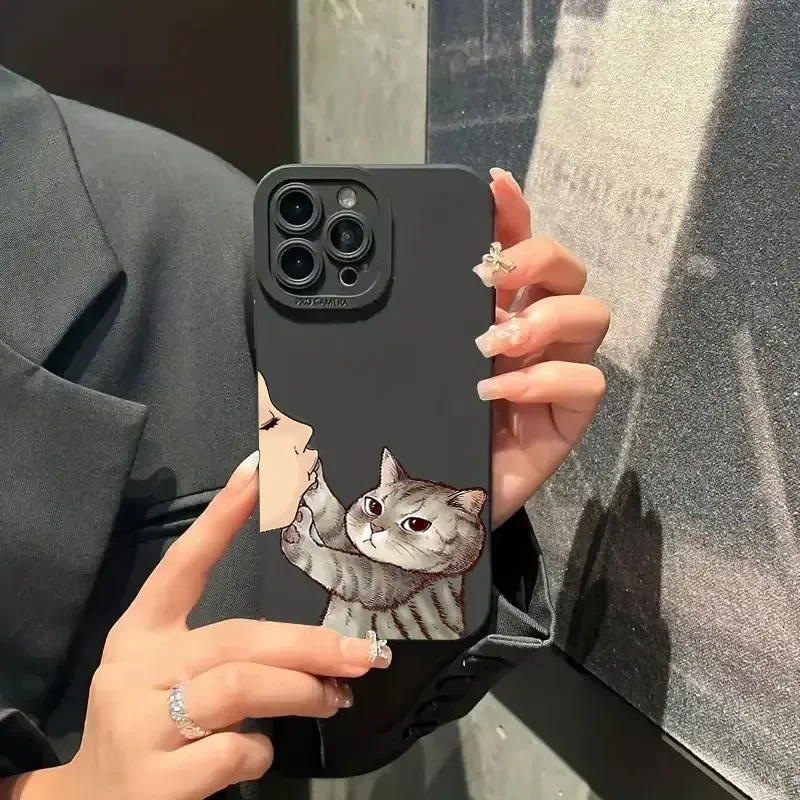 القط الأمريكية قصيرة قصيرة الشعر قبلة قضية الهاتف آيفون 16 حالات آيفون 15 14 13 12 Mini 11 Pro Max 16 7 8 Plus XS SE الغطاء الخلفي