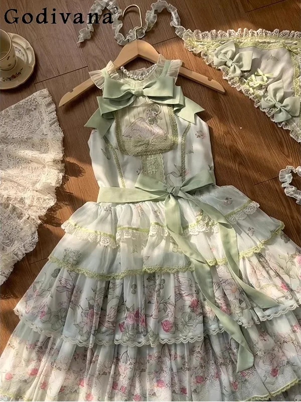 

Japanese Original Sweet Green Pastoral Lolita Dress Cute Girl JSK Elegant Lady Fashion Versatile Style Daily Lolita Dresses