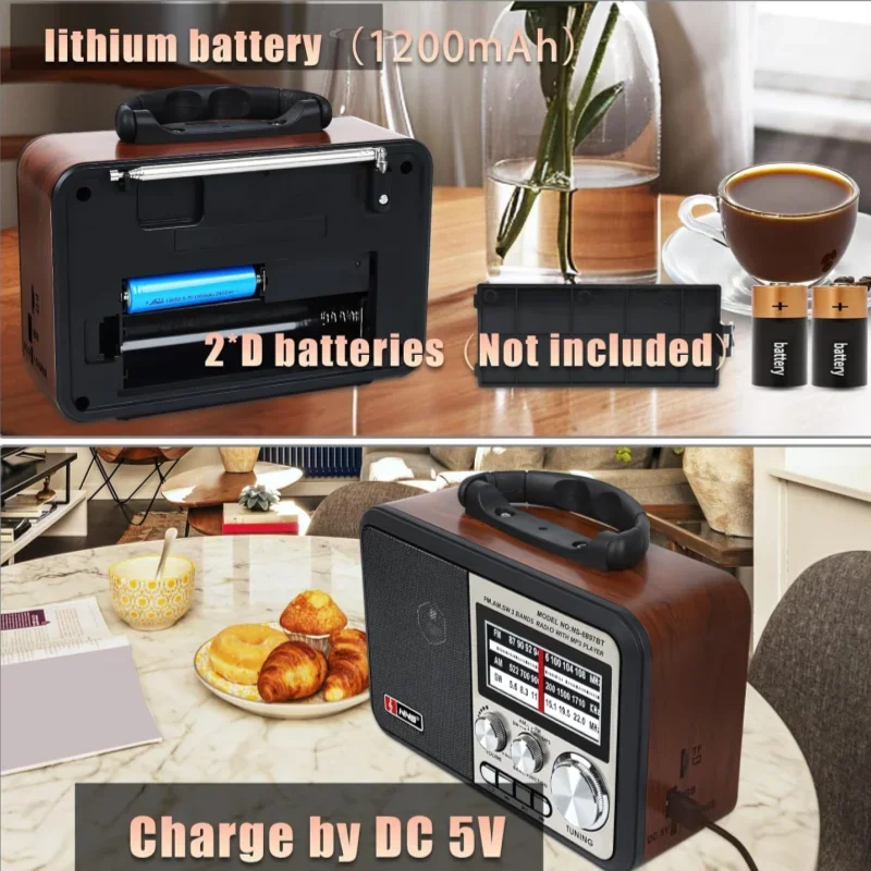 

Высококачественное ретро деревянное FM AM SW радио Bluetooth Bass Speak MP3-плеер Музыкальный динамик Перезаряжаемый поддерживает USB TF-карту