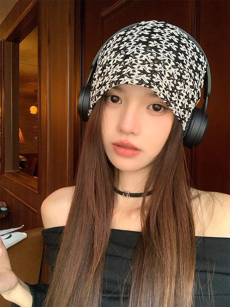 Japanese Style Hollow out Summer Hat Women's Thin Breathable Overhead Cap Face Slimming Versatile Travel Friendly round Top