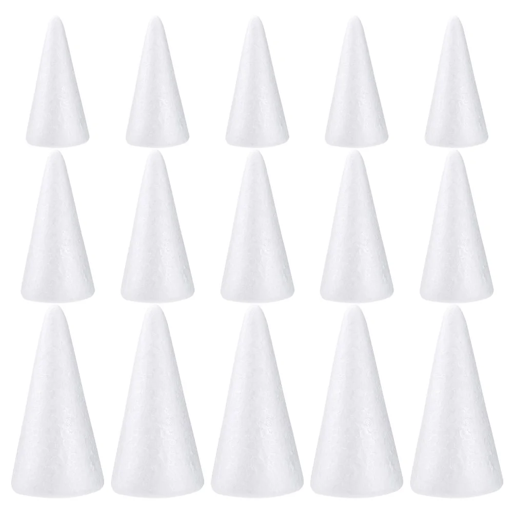 15 Pcs Polystyrene Solid Cones Decorative Foams Christmas Decorations Craft White