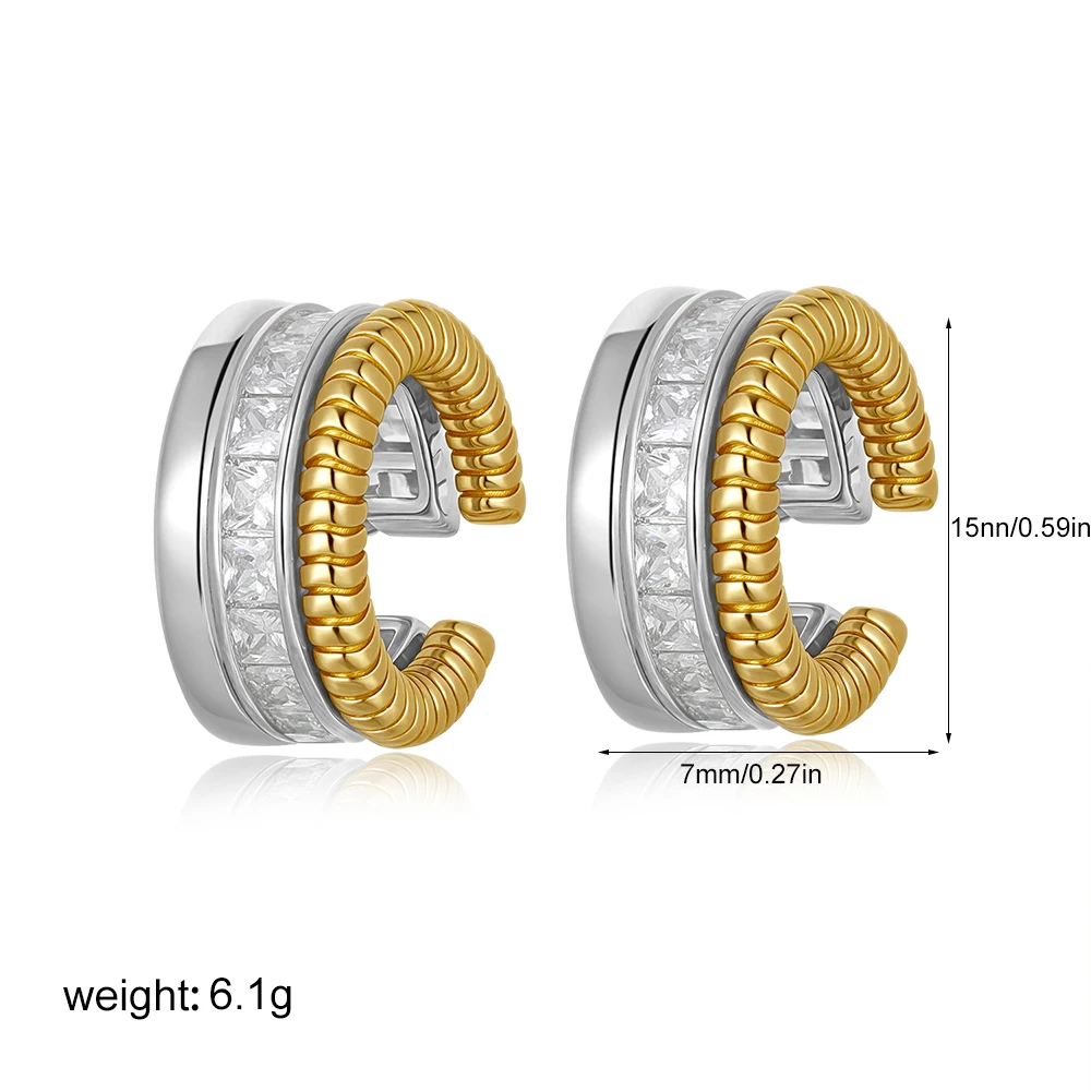 1 stücke Zarte CZ Zirkon Doppel Schicht C-form Chunky Manschette Ohrringe Edelstahl Kein Piercing Knorpel Ohr Clip luxus Schmuck