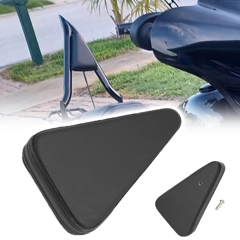 For Harley Yamaha Honda Suzuki Kawasaki Motorcycle Universal Black PU Leather Sissy Bar Backrest Cushion Back Pad