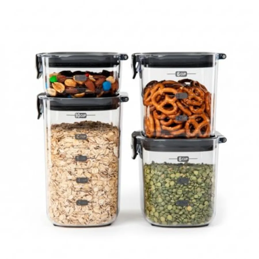 

Международный набор ProKeeper+ из 4 прозрачных пластиковых модульных герметичных контейнеров для хранения продуктов/закусок на кухне