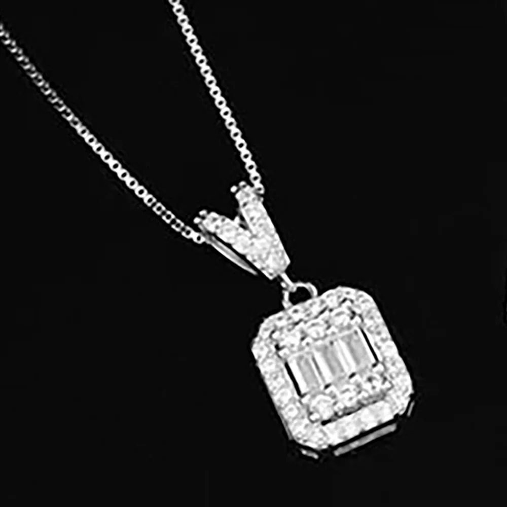 Custom Solid 18K White Gold Women Pendants Necklaces Moissanite Diamond Wedding Anniversary Engagement Necklaces Rectangle