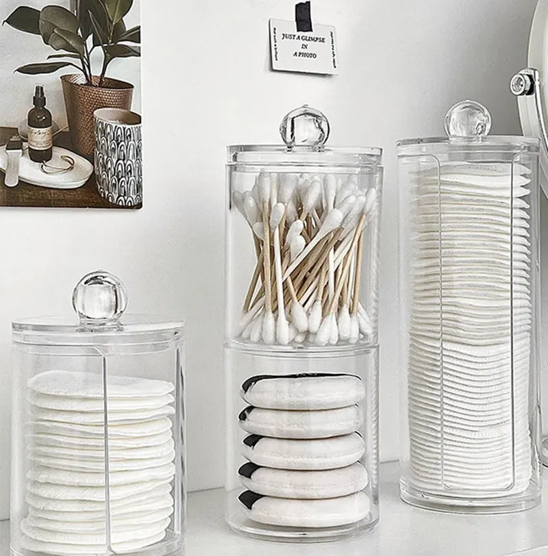 Acryl Lagerung Box Baumwolle Tupfer Lagerung Box Badezimmer Glas Make-Up Schmuck Leere Behälter Mit Transparent Deckel Glas Hause Lagerung – Detail 1