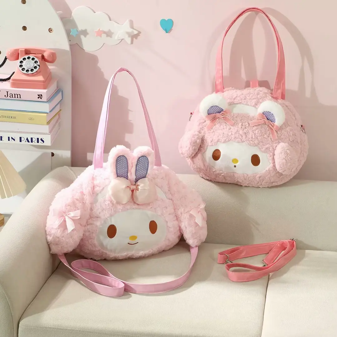Sanrio Cinnamoroll กระเป๋าสะพายกระเป๋าถืออเนกประสงค์ Kawaii กระเป๋าเป้สะพายหลัง Messenger กระเป๋า Plush My Melody หวานเปียโน Lolita กระเป๋า