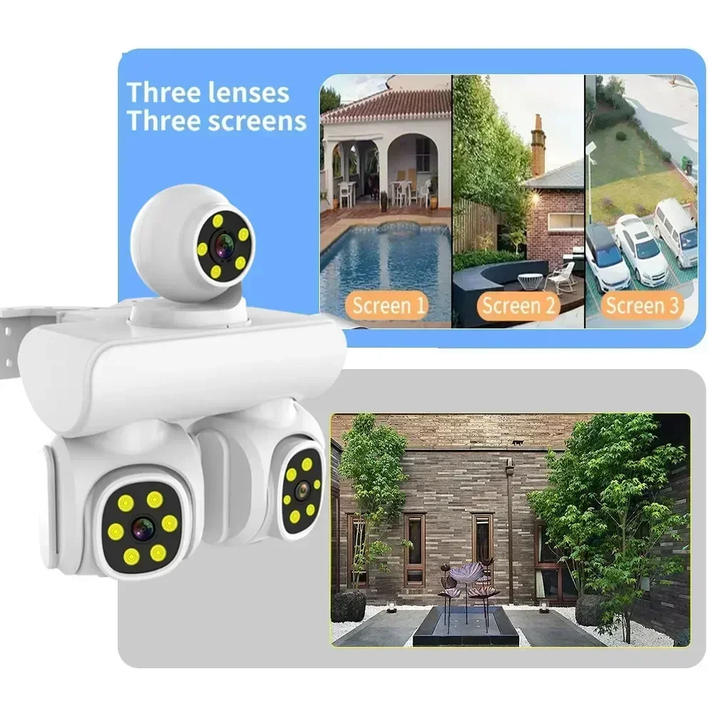 15MP 4K PTZ Wifi IP Camera with Three Screen Auto Tracking Color Night Vision Outdoor Wireless CCTV Security Surveillance Camera