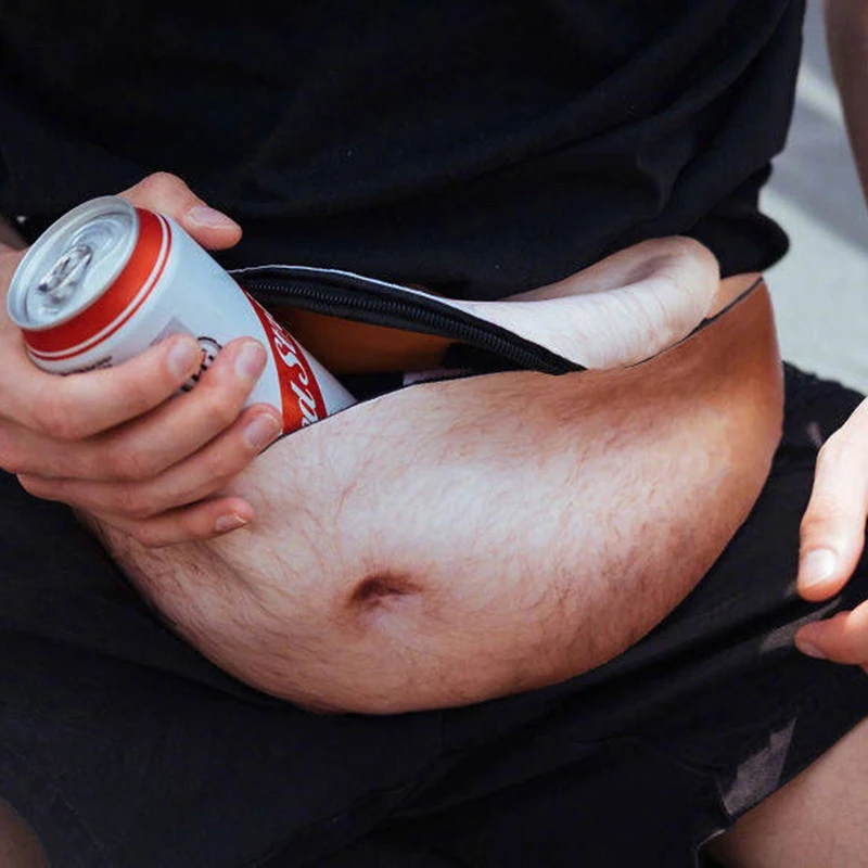 Imitation Human Skin PU Fanny Pack Men Pochete Waist Bag Travel Phone Anti-theft Organizer Beer Fat Hairy Belly Fanny Pack