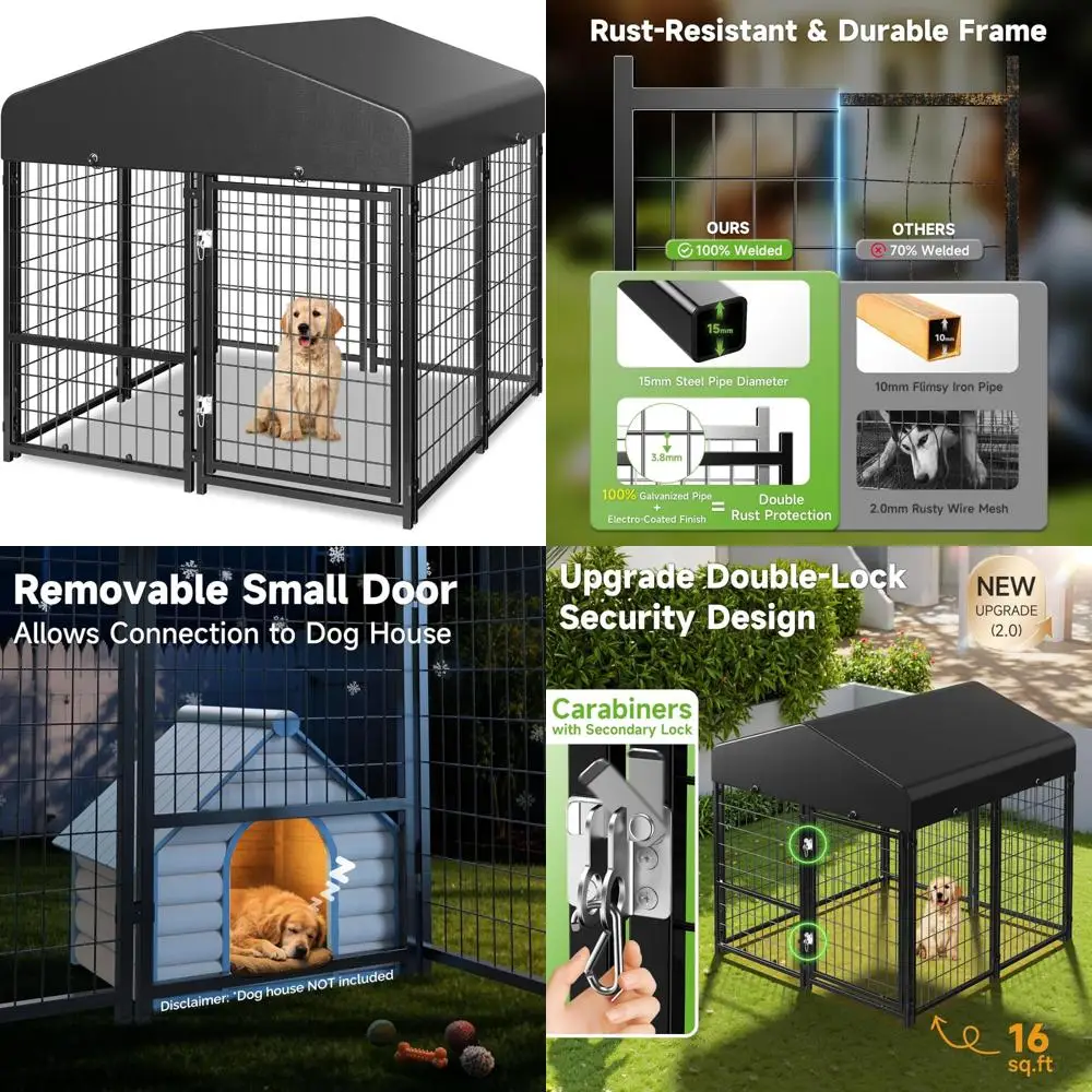 Wetterfeste Hundehütte für den Außenbereich mit abnehmbarer Tür und Hinterhof-Laufstall für Haustiergehäuse