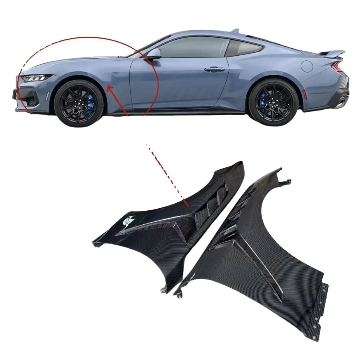 

Carbon Fiber GTD Style Front Fender for Ford Mustang GT Dark Horse S650 2024+ Replacement Car Side Fender Vent Trim Body Kit