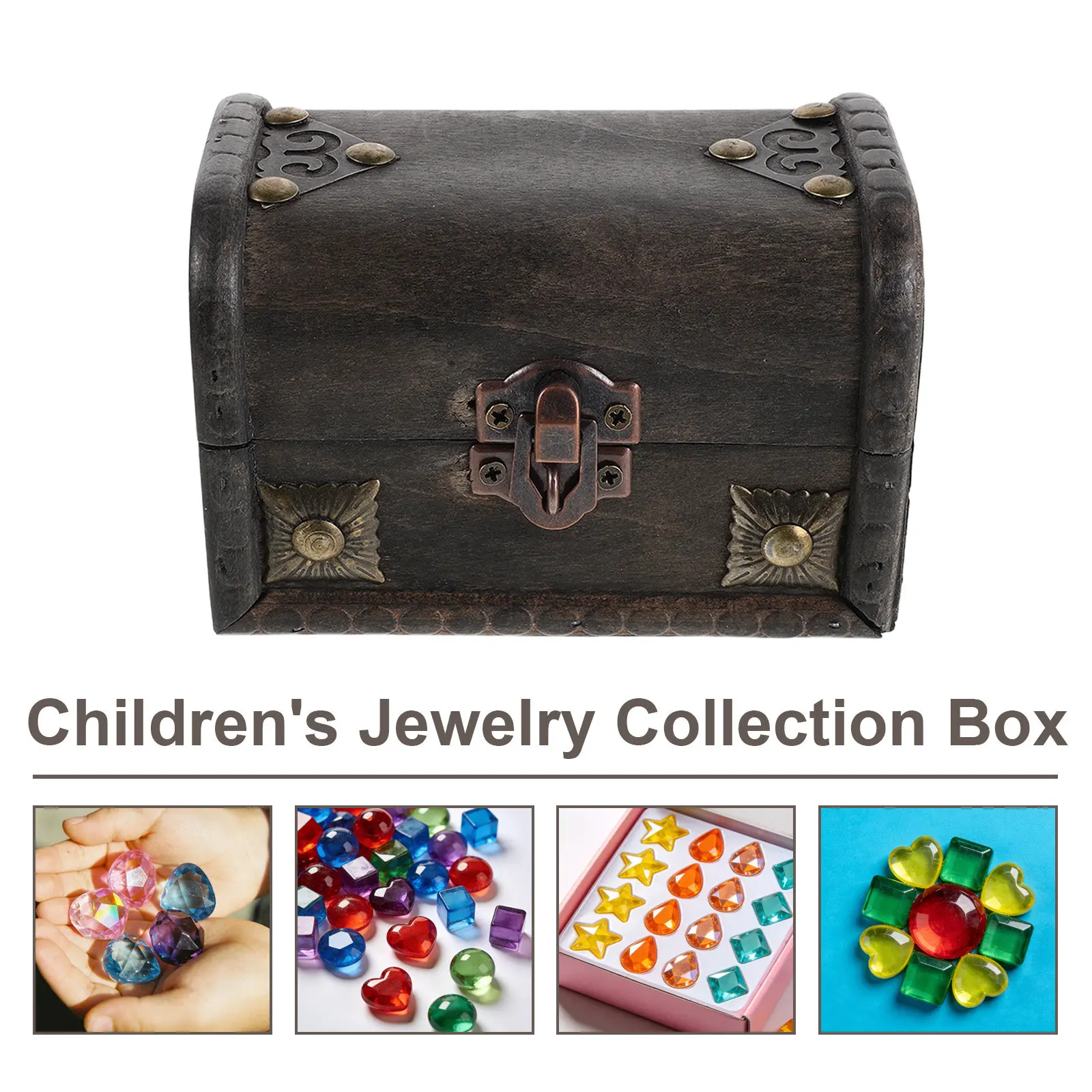 Mini Lockable Storage Box Vintage Style Room Game Treasure Chest Jewelry Organizer Brown Rustic Design
