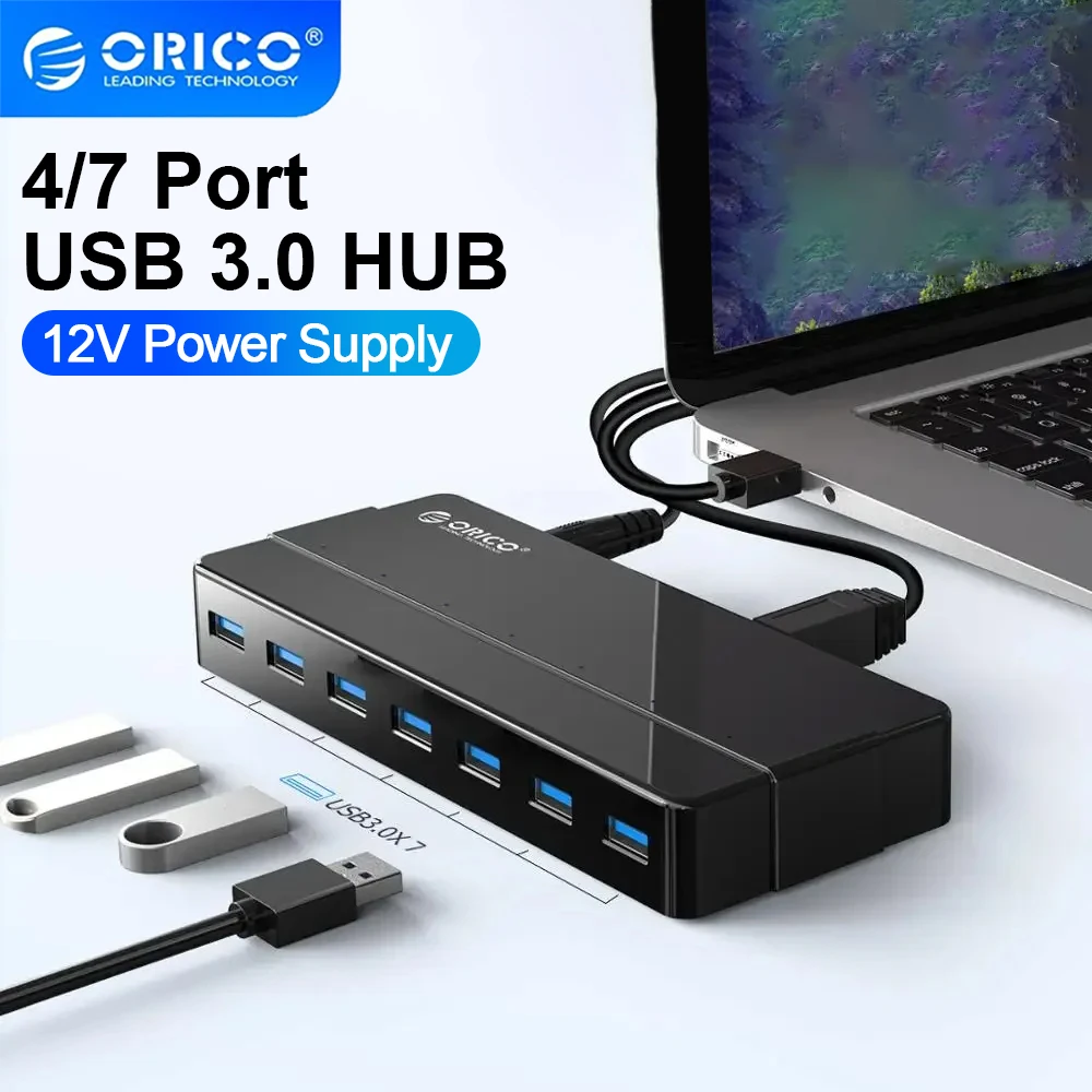 

ORICO 4 7 Port USB 3.0 HUB with 12V Power Adapter USB Splitter OTG Adapter For Desktop Laptop PC Computer Accessories SuperSpeed