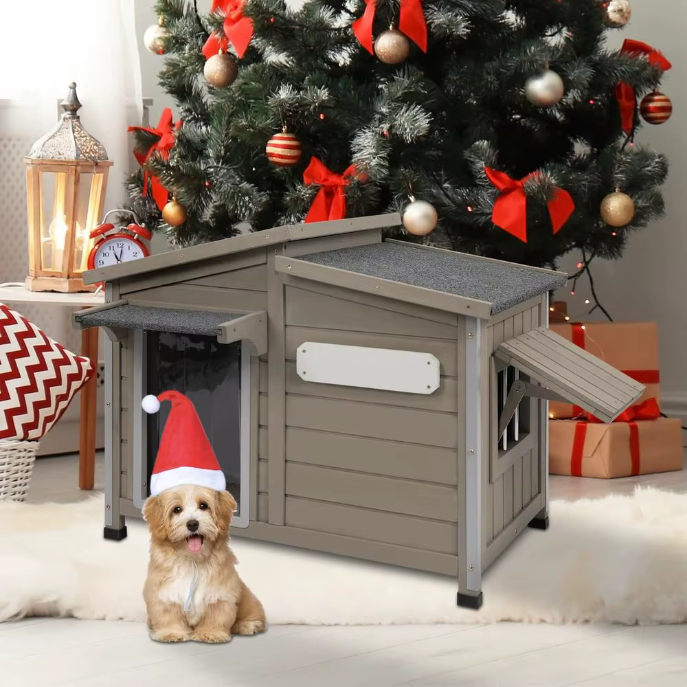 Weatherproof Wooden Dog Kennel for Small Dogs: Indoor/Outdoor, Openable Roof & Window, Raised Floor, Chew-Resistant, Cozy for Wi