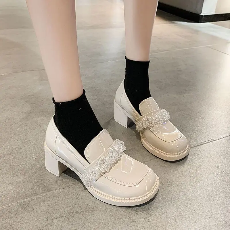 Rhinestone Women's Mary Jane Shoes Black Round Toe Platform with Medium Heels Ladies Pumps Fashion Quick Delivery Young on Sale