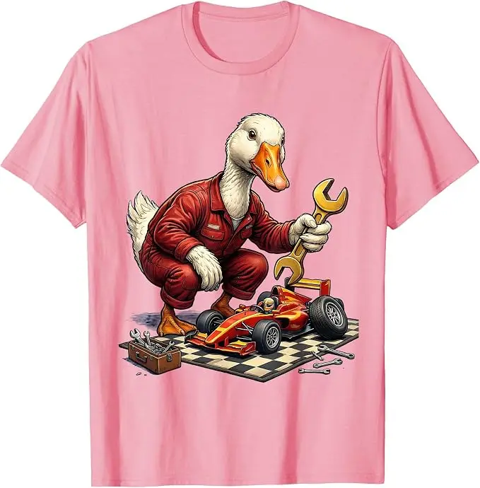 Silly Goose Race Car Pit Stop Grafik-T-Shirt Y2k Silly Goose Art Herrenbekleidung Ausgefallener Humor Racing Mechanic Neuheitsbekleidung – Detail 14
