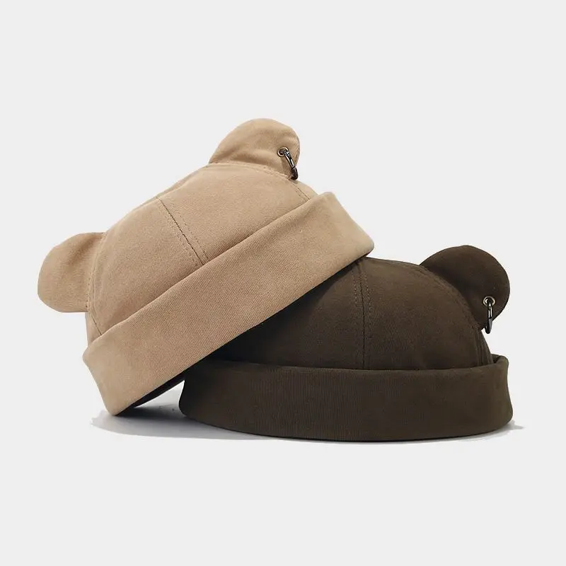 Fall Winter Beanie Hats for Women Men Bear Ear Skull Cap Brimless Cap Adjustable Docker Cap 2