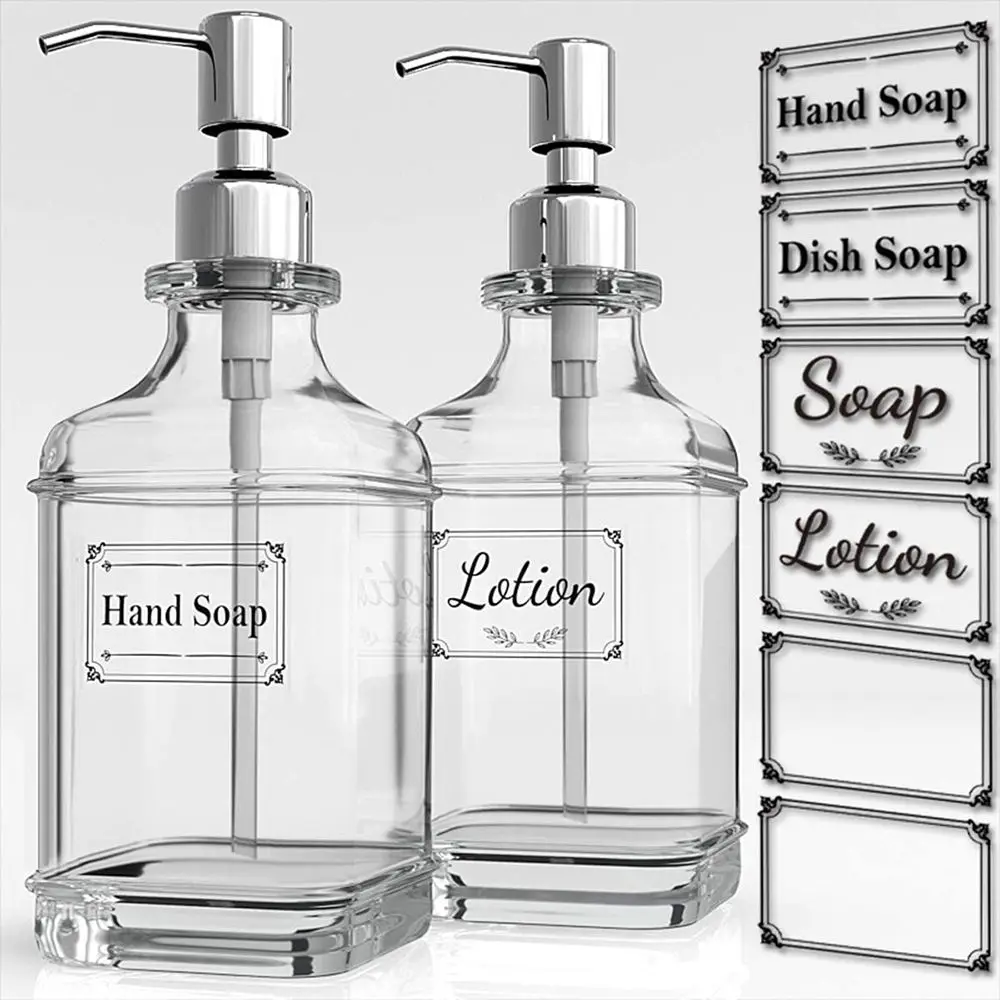 300/550ml Press Type Soap Dispenser Antique Thick Glass Hand Soap Dispenser Stainless Steel Pump With Clear Labels