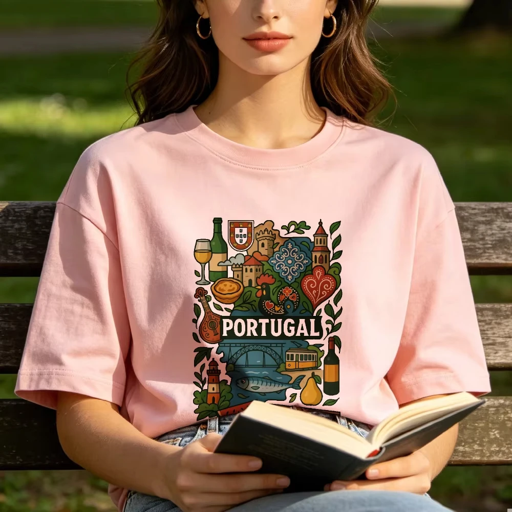 Portugal Porto Wine Graphic T-Shirt Sardine Lighthouse Travel Map Illustration Unisex Shirt Fashion Cotton Streetwear Camisetas