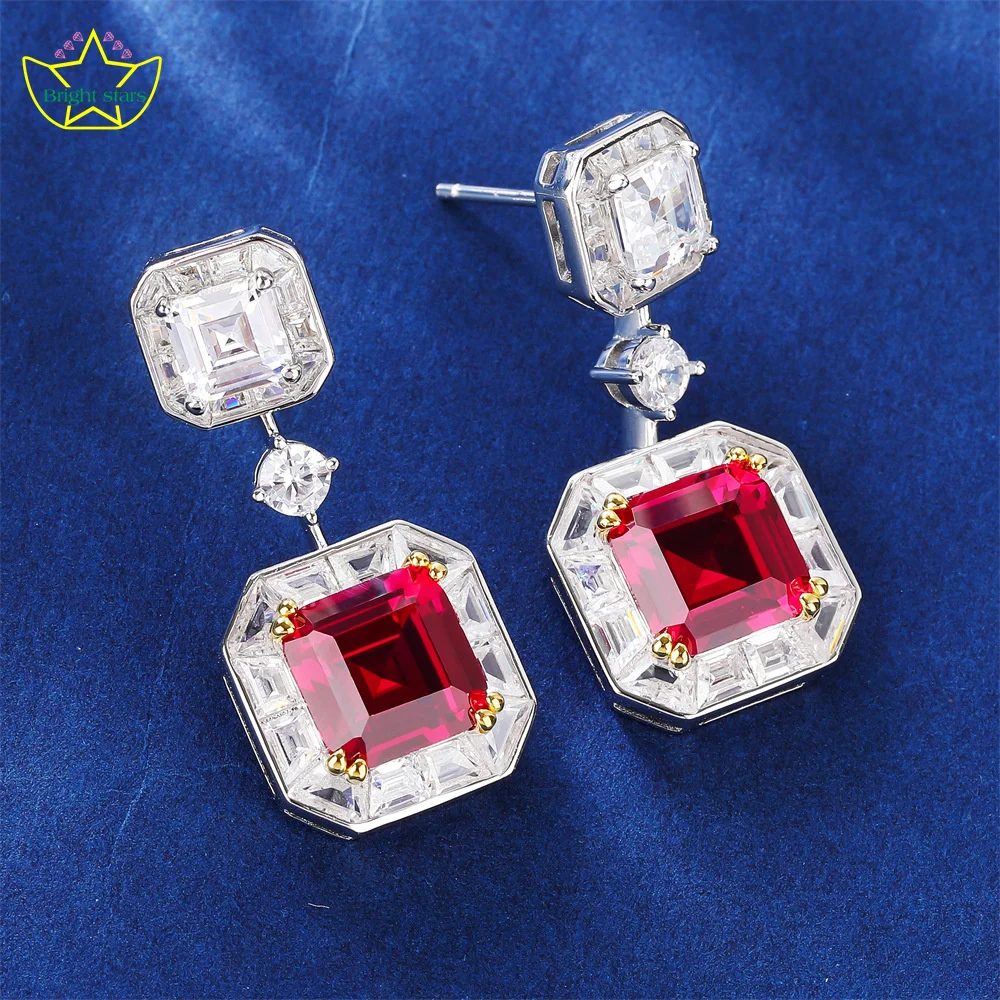 

Bright Stars S925 Silver wholesale women red zircon earrings ruby ear hook