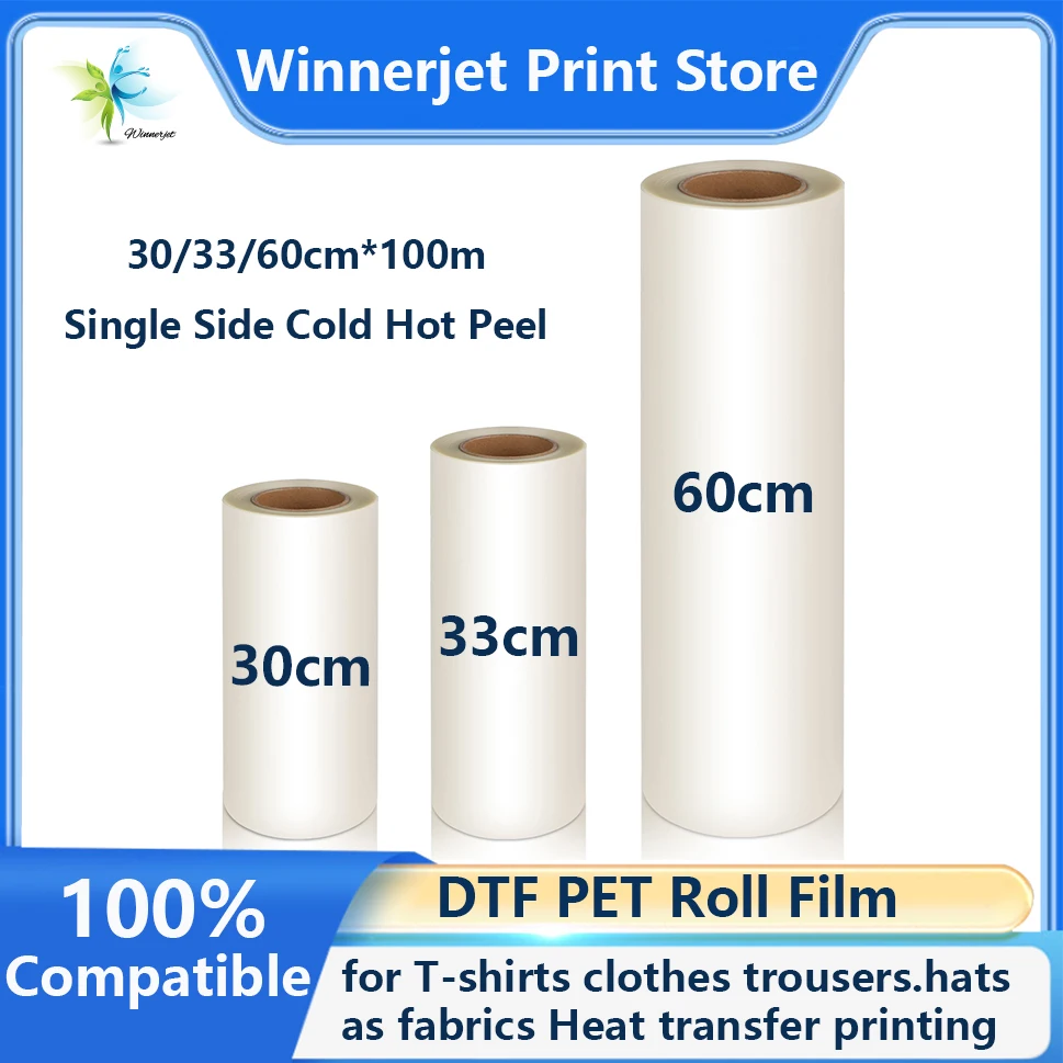 Winnerjet 30/60cm DTF PET Roll Film for A3 DTF Printer for T-Shirts Clothes Trousers Hats as Fabrics Cold Hot Transfer Printing