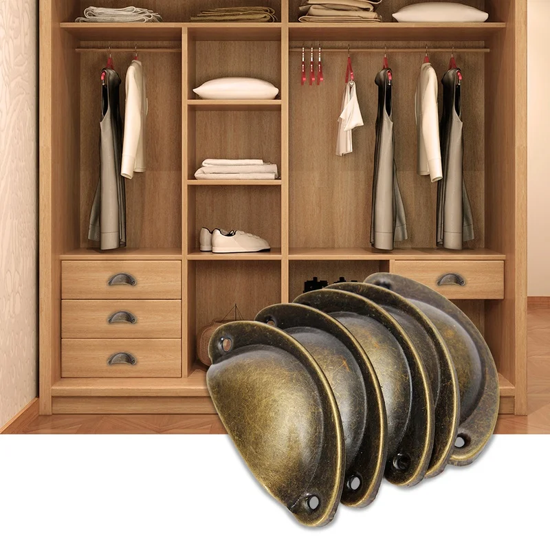 10 шт., металлический кухонный ящик в стиле ретро, дверная ручка шкафа и мебельные ручки, фурнитура для шкафа, античная латунь, ручки в виде ракушки