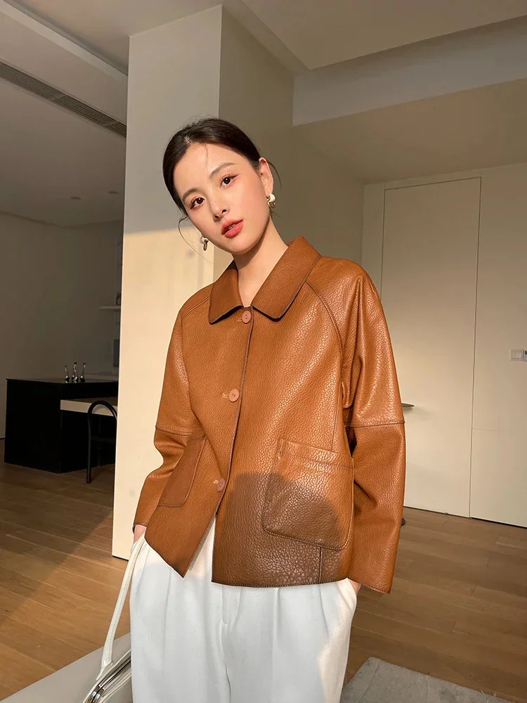 Sheepskin Real Coat Women Spring 2024 New Simple Fashion Single-breasted Casual Genuine Leather Jacket кожаная куртка женская