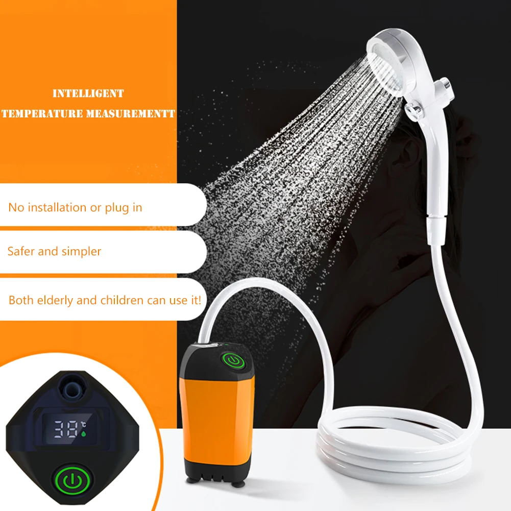 Outdoor Camping Shower Portable Electric Shower Pump IPX7 Waterproof with 6000mAh Battery Digital Display for Camping Travel