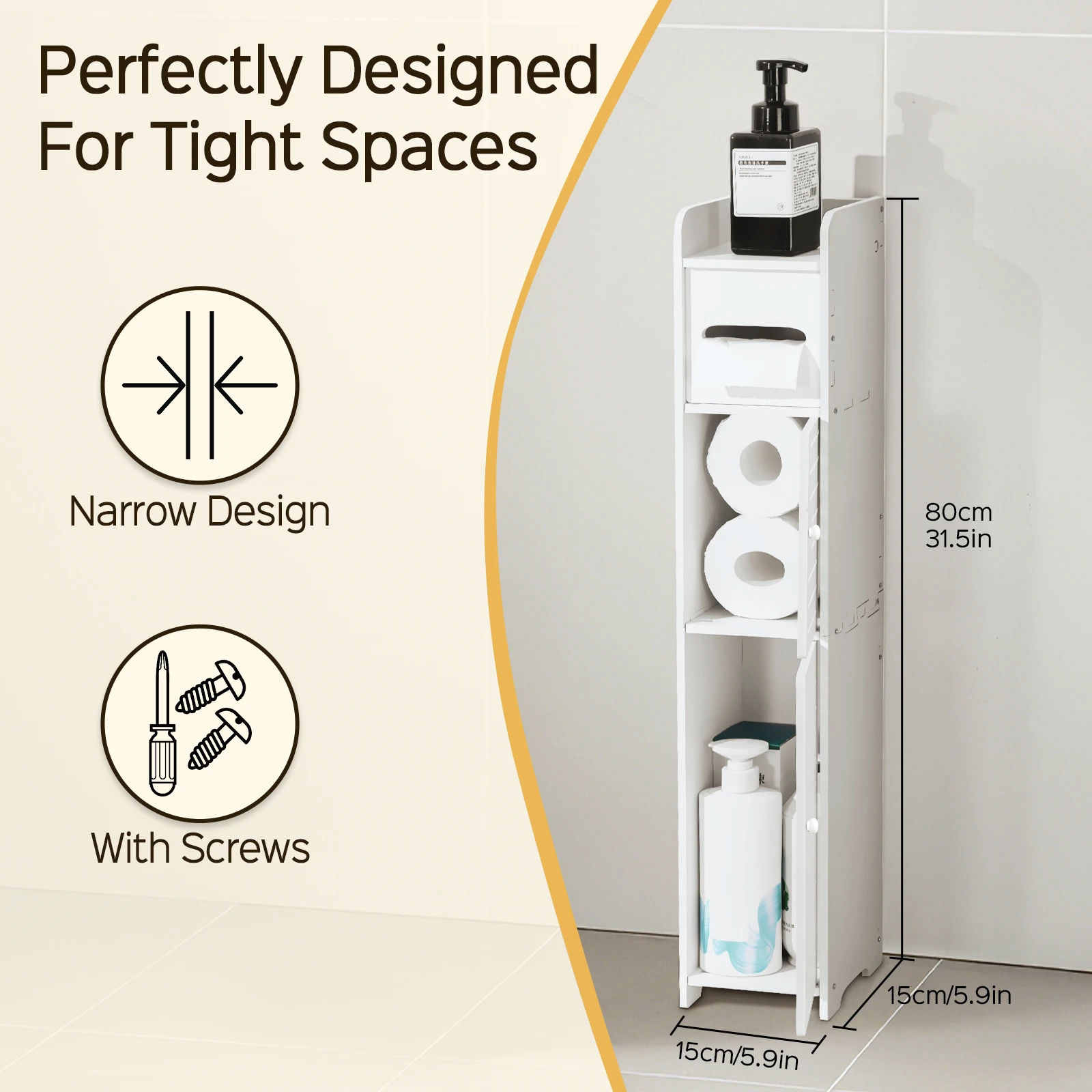 3 Tier Slim Bathroom Storage Cabinets in Different Sizes, Collapsible Storage Cabinets, Narrow Bathroom Storage Cabinets, Slim P image 3