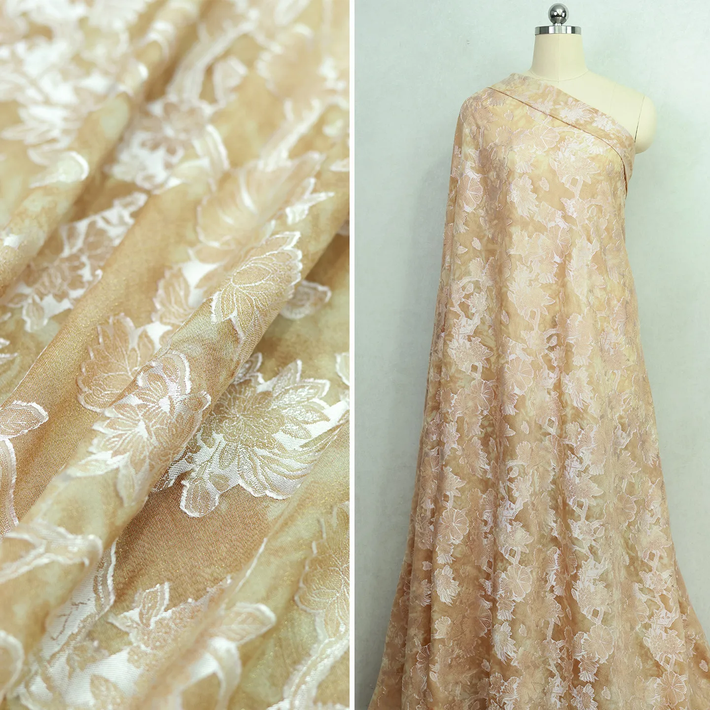 High Quality Smoke Orange Light Hand-Fried Yarn-Dyed Cut Flower Qiao Qi Silkworm Silk Fabric Clothing Cloth